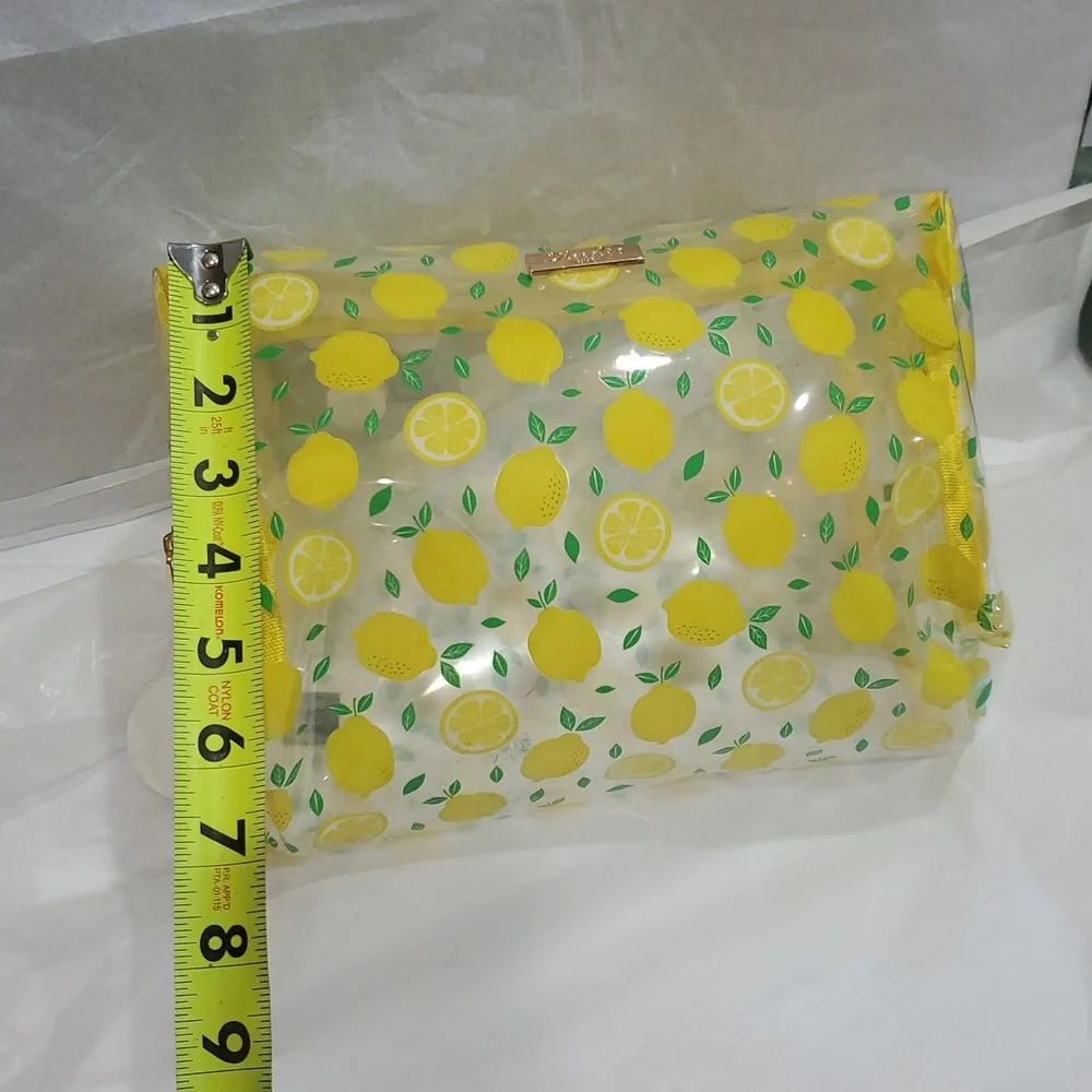 Clear vinyl Citrus lemon yellow print ‎ makeup beauty pouch case new